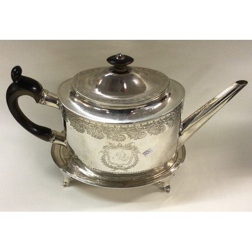 195 - A rare oversized George III bright cut silver teapot on stand. London 1793. By Joseph Scammell & Joh... 