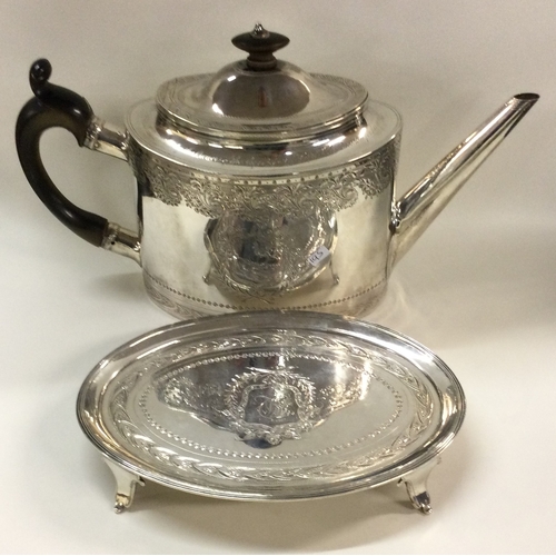 195 - A rare oversized George III bright cut silver teapot on stand. London 1793. By Joseph Scammell & Joh... 