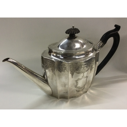 2 - A Georgian bright cut silver teapot. London 1795. By John Robbins. Approx. 454 grams. Est. £400 - £5... 