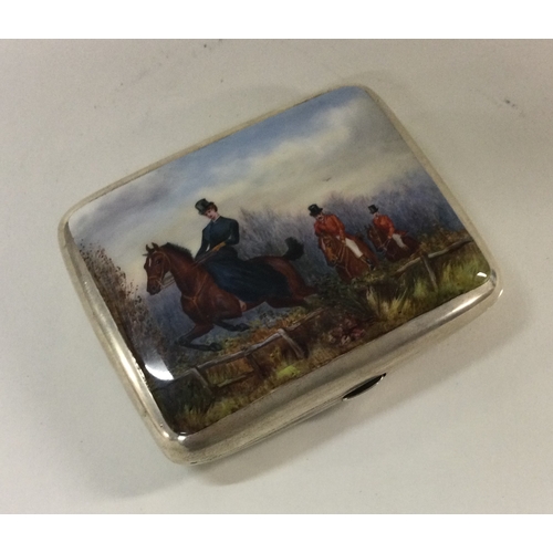 71 - OF RACING INTEREST: An attractive Victorian silver and enamelled card case depicting a horse racing ... 