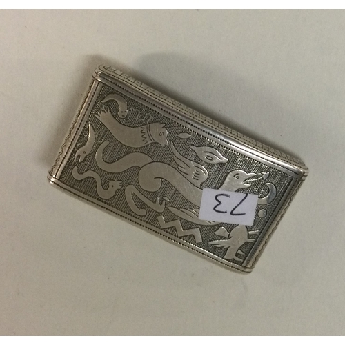 73 - A good quality George III silver snuff box of shaped form engraved with animals. Birmingham 1807. By... 