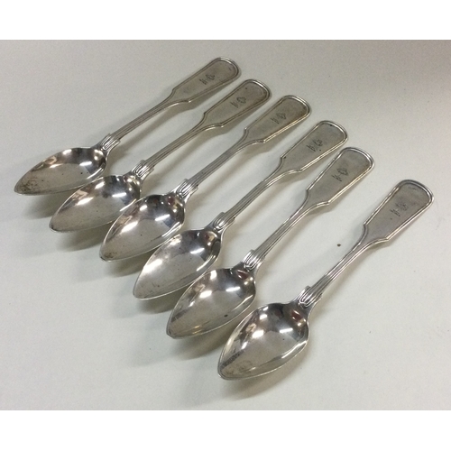 79 - A heavy set of six Continental silver fiddle and thread pattern teaspoons. Approx. 108 grams. Est. £... 