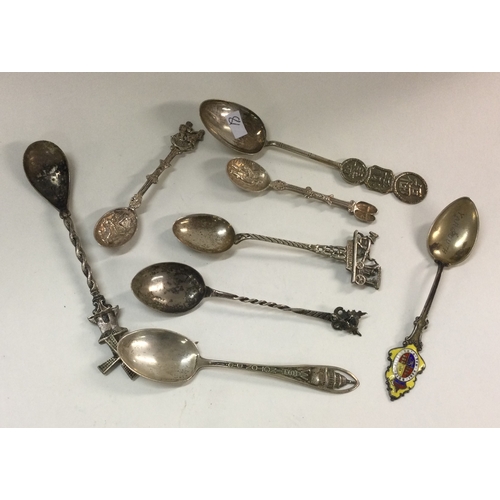 81 - A collection of Continental silver souvenir spoons. Approx., 77 grams. Est. £20 - £30.