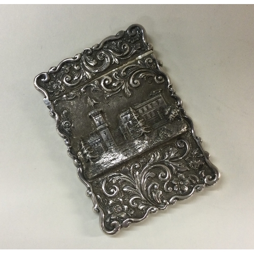 85 - OF ROYAL INTEREST: A heavy Victorian silver castle top card case depicting Osborne House. Birmingham... 