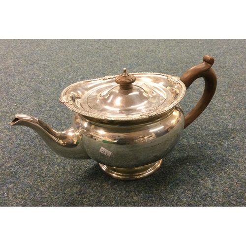 220 - A heavy silver teapot with shell border. Birmingham 1947. By William Neale. Approx. 572 grams. Est. ... 