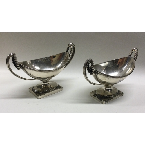 148 - A pair of heavy George III silver salts with beaded decoration. London 1778. By Peter Podio. Approx.... 