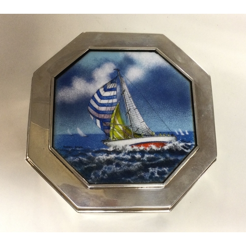 217 - A large impressive silver and enamel table box. Signed and marked to base. Approx. 567 grams. Est. £... 