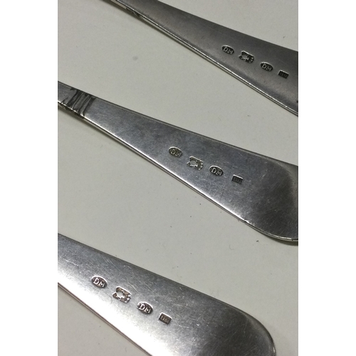 44 - DUNDEE: A set of six 18th Century Scottish silver serving spoons. Approx. 396 grams. Est. £300 - £40... 