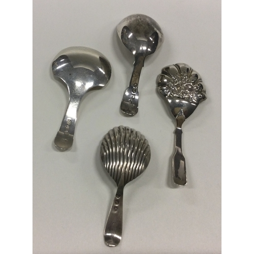 83 - Four various Georgian silver caddy spoons to include an embossed gilt example by Joseph Taylor. Appr... 