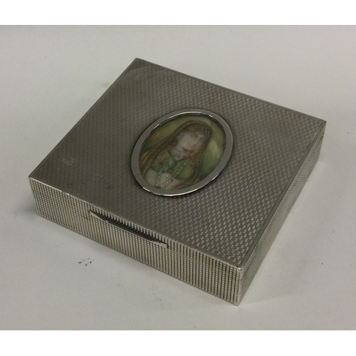 172 - An engine turned silver cigar box with hand painted miniature to centre. Approx. 200 grams. Est. £15... 