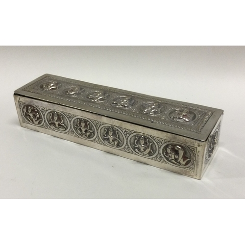 190 - A large Indian / Thai silver box with hinged lid. Approx. 150 grams. Est. £100 - £150.