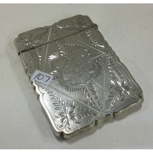 107 - A Victorian French silver card case with engraved decoration. Approx. 48 grams. Est. £100 - £150.