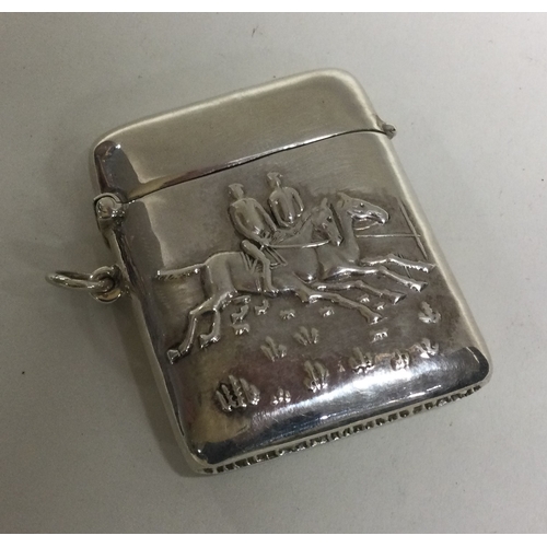 150 - A Sterling silver vesta case chased with a horse scene. Approx. 25 grams. Est. £50 - £80.