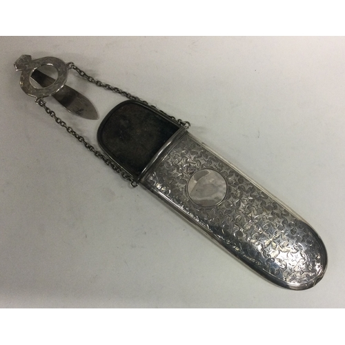 270 - A heavy Victorian silver engraved spectacle case with suspension chain. Approx. 64 grams. Est. £40 -... 