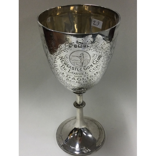 29 - OF SHOOTING INTEREST: An engraved silver goblet. Sheffield 1859. By Fenton Brothers. Approx. 158 gra... 