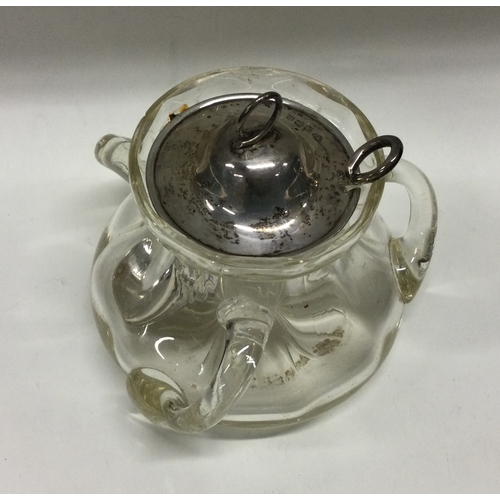 56 - An Arts & Crafts glass preserve jar with silver lid and matching spoon. Birmingham 1911. Est. £30 - ... 