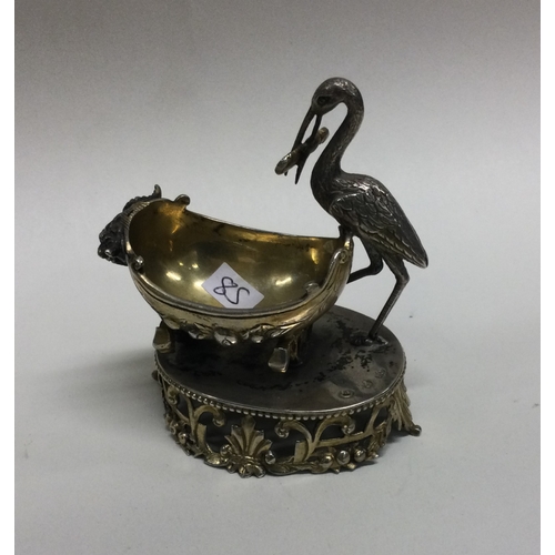 85 - A Continental silver and silver gilt sweet dish attractively decorated with a stork. Approx. 97 gram... 