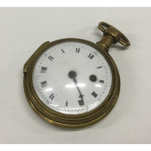 912 - A gent's gilt metal Verge pocket watch with square pillars. Est. £20 - £30.