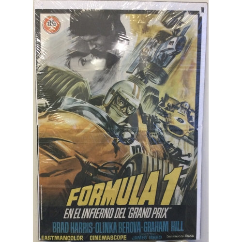 204 - POSTER: A mounted Mexican Movie poster for 'En El Infierno Del 'Grand Prix', (aka 'Maniacs On Wheels... 