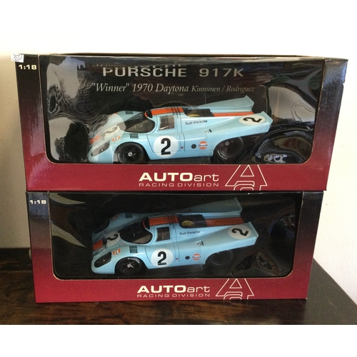 359 - AUTOart Racing Division: Two various boxed model racing cars, scale 1:18. Est. £20 - £30.