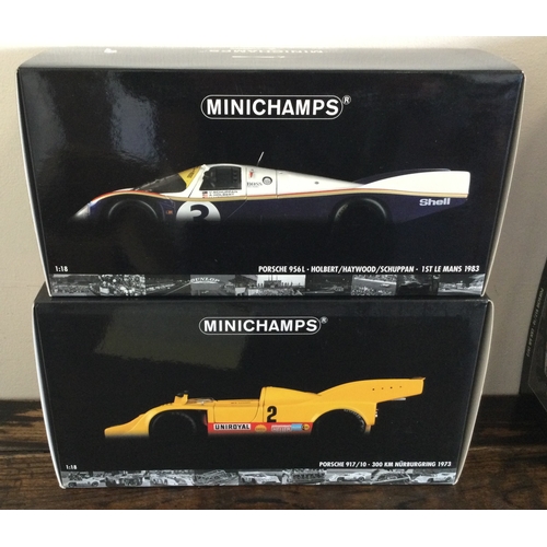 381 - MINICHAMPS: Two various boxed model racing cars, scale 1:18. Est. £20 - £30.