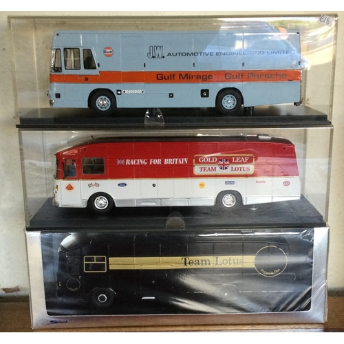 616 - Three various 1:24 scale boxed model crew buses. Est. £30 - £40.