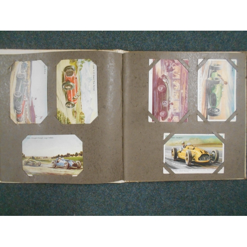 191 - BOOKS: A POST CARD ALBUM with 24 racing cars, 31 trains, 21 aircraft, 30 ships. Est. £30 - £40.