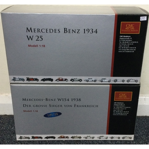 590 - CMC: Two various boxed 1:18 scale Mercedes Benz model racing cars. Est. £100 - £200.