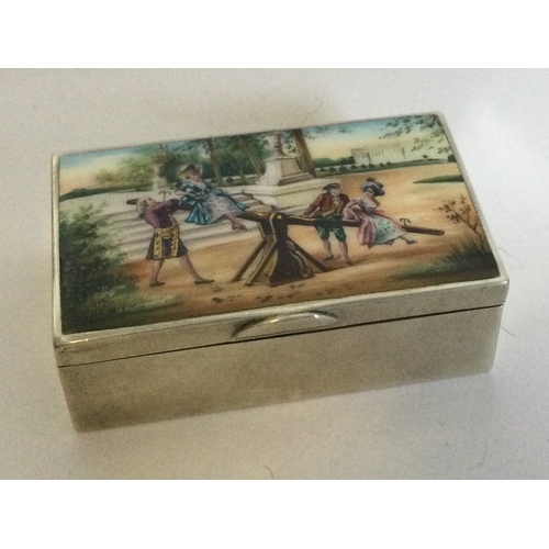 11 - A rare silver and enamelled ‘Ladies On A Seesaw’ jewellery box bearing import marks. Approx. 181 gra... 