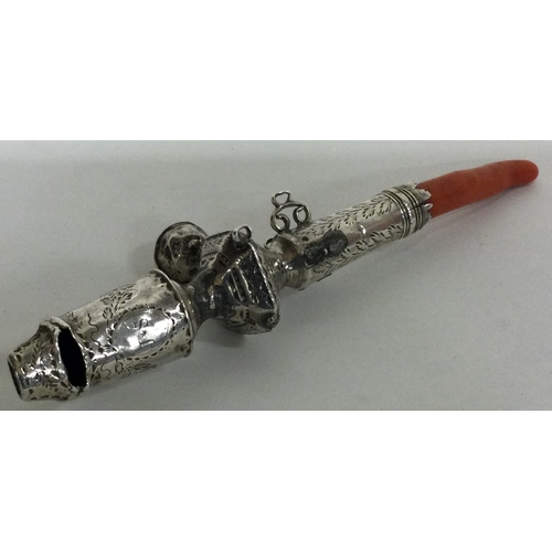 122 - A rare 18th Century Georgian bright cut silver and coral rattle. Circa 1790. By John Rich.  Approx. ... 