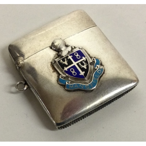 123 - A rare Victorian silver and enamelled ‘Mansfield’ vesta case embossed with a knight. Birmingham 1898... 