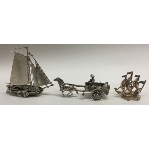 170 - Two silver toy models of ships in sail. Approx. 44 grams. Est. £30 - £50.