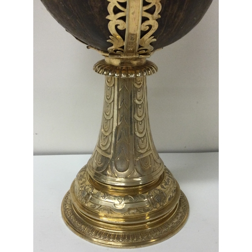 190 - A very rare oversized silver gilt coconut presentation cup. London 1928. By Cohen and Charles. Appro... 