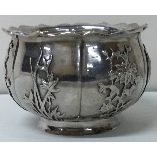 196 - A novelty 19th Century Chinese silver bowl embossed with birds. By Hung Chong and Co. Approx. 160 gr... 