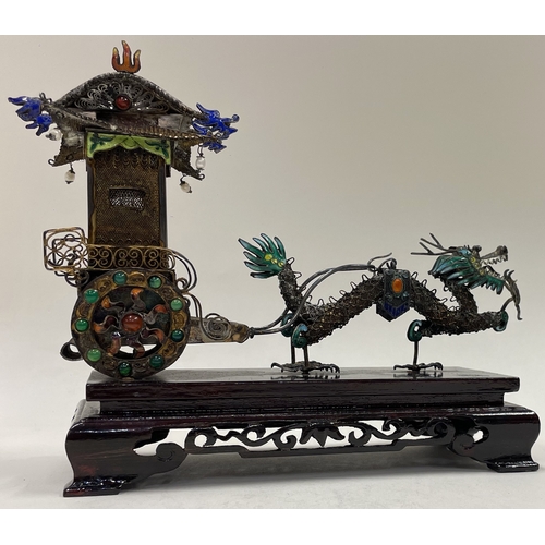 35 - A large Chinese silver and enamelled dragon carriage. Approx. 386 grams. Est. £300 - £500.