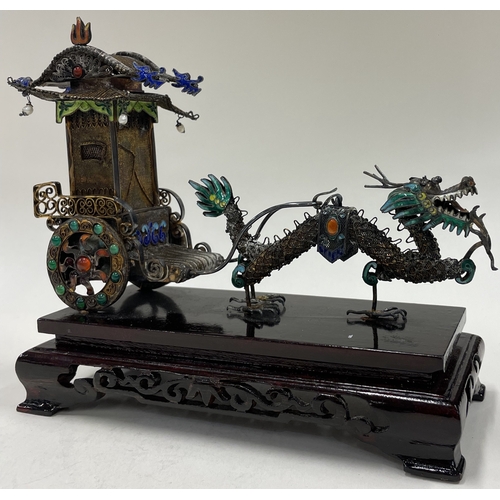 35 - A large Chinese silver and enamelled dragon carriage. Approx. 386 grams. Est. £300 - £500.