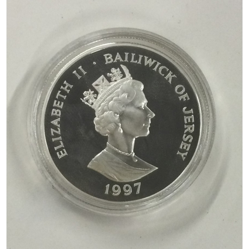 153 - A Bailiwick of Jersey silver 1997 five pounds coin. Approx. 30 grams. Est. £30 - £50.