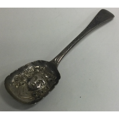 279 - A Victorian silver caddy spoon with embossed relief portrait to bowl. London 1840. Approx. 23 grams.... 