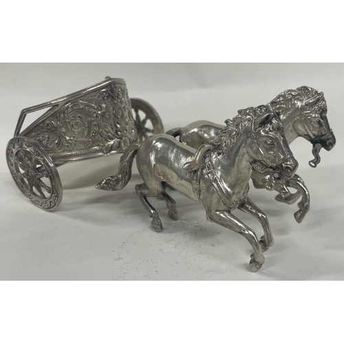 28 - A novelty 19th Century silver model of horses and a carriage. Marked to base. Approx. 266 grams. Est... 