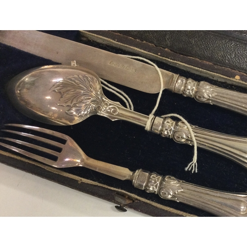 311 - A Victorian silver and MOP three piece christening set. Birmingham 1846. By George Unite. Approx. 97... 