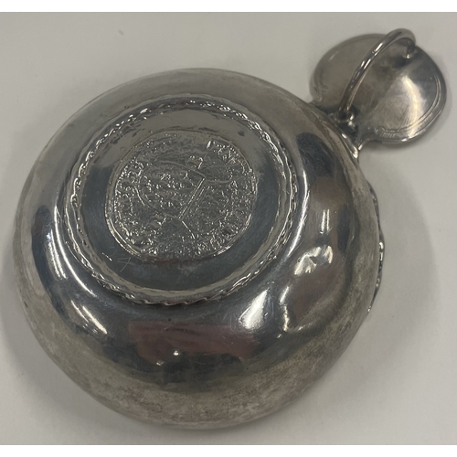 416 - A rare 18th Century French silver wine taster engraved with a man to handle. Approx. 115 grams. Est.... 