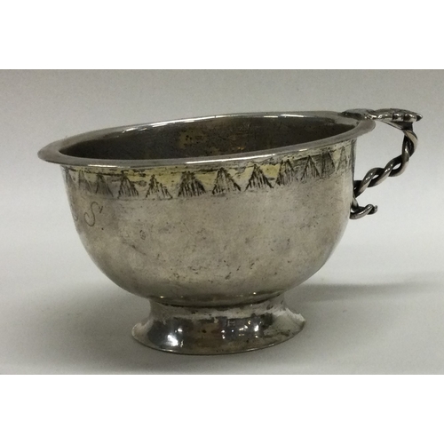 443 - An 18th Century Swedish silver engraved cup. Marked to base. Approx. 37 grams. Est. £80 - £120.