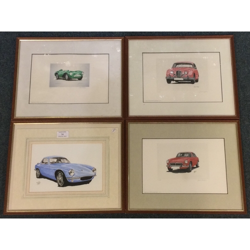 34 - Four framed and glazed car prints. Est. £10 - £20.