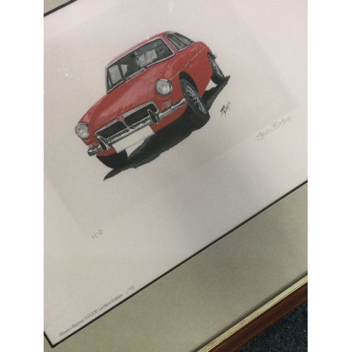 34 - Four framed and glazed car prints. Est. £10 - £20.