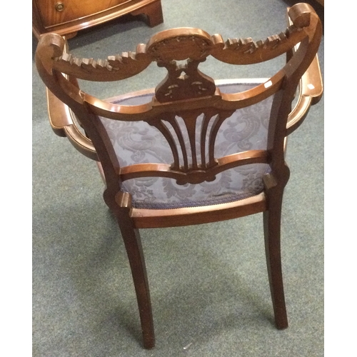 43 - An Edwardian mahogany scroll back chair. Est. £20 - £30.