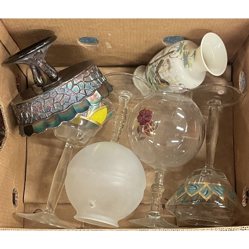 52 - A box containing painted glass etc. Est. £10 - £20.