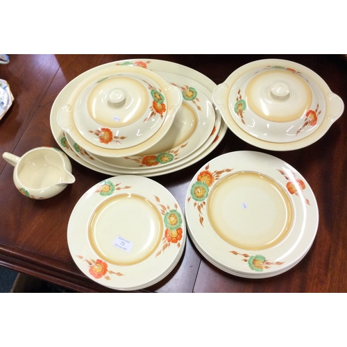 72 - CLARICE CLIFF: An extensive dinner service of typical form. Est. £80 - £120.