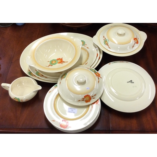 72 - CLARICE CLIFF: An extensive dinner service of typical form. Est. £80 - £120.