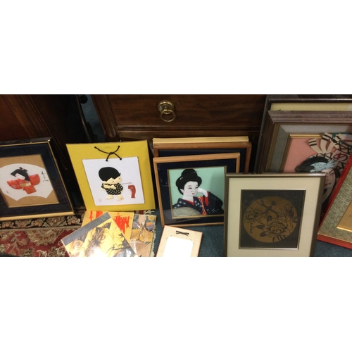 78 - A large collection of Oriental pictures and silks. Est. £20 - £30.