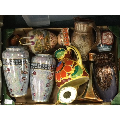 92 - A box containing good Victorian and other pottery vases. Est. £20 - £30.